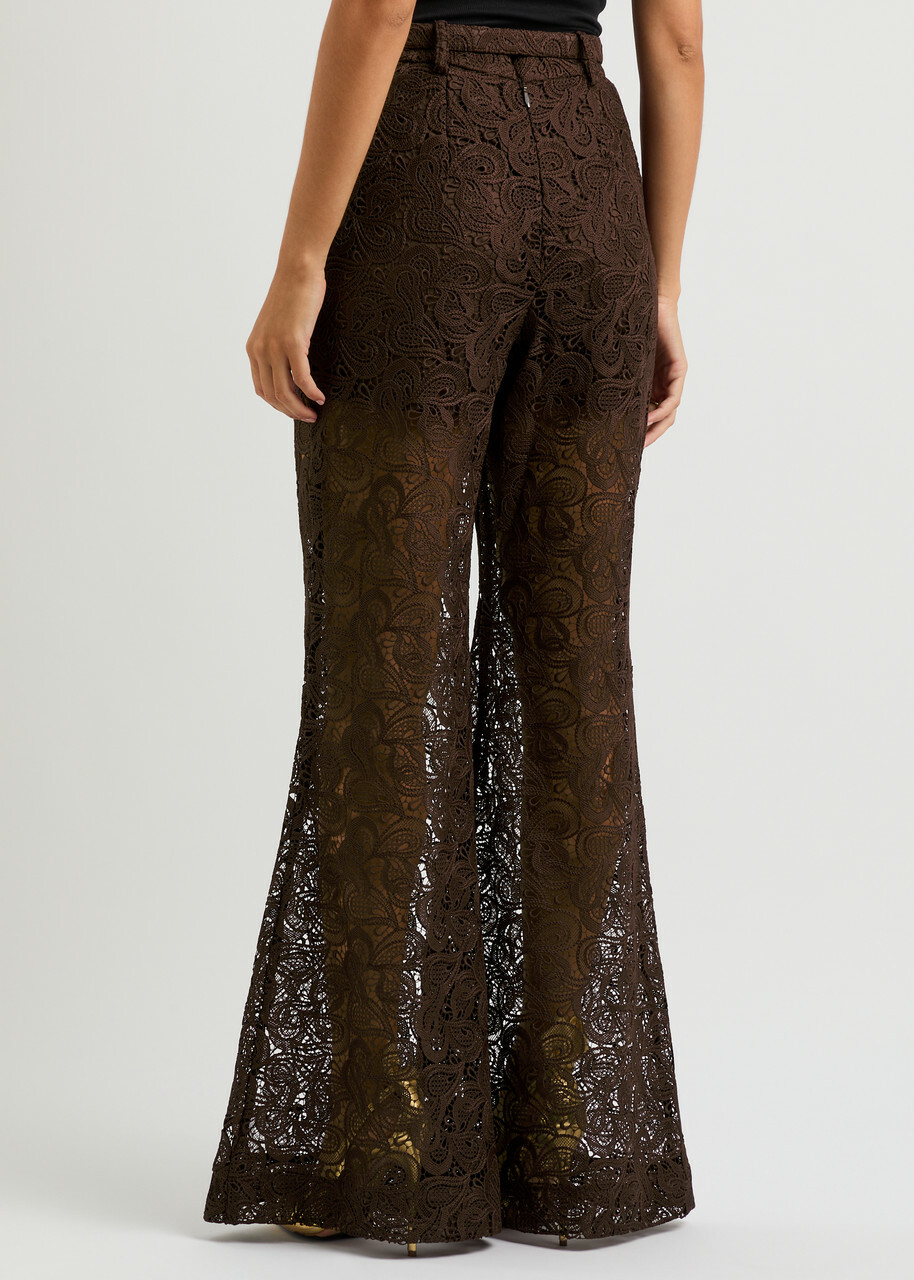 Zimmermann Illustration Flared Guipure Lace Trousers Chocolate