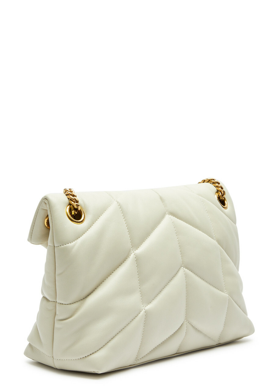 Saint Laurent - Women's White Quilted Leather Lou Puffer Small Shoulder Bag - Adjustable Chain Strap - One Size