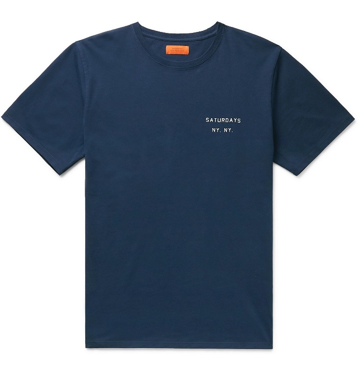 Photo: Saturdays NYC - Logo-Print Cotton-Jersey T-Shirt - Blue
