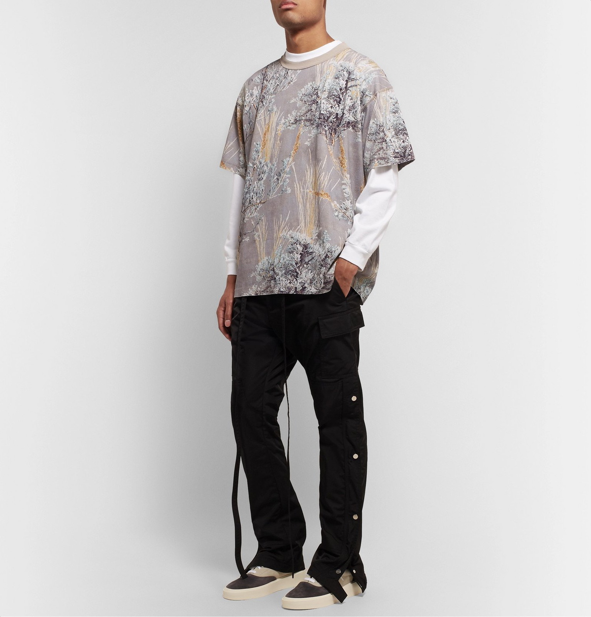 Fear of God - Oversized Printed Cotton-Jersey T-Shirt - Gray Fear