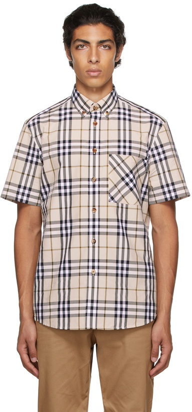 Photo: Burberry Beige Poplin Check Short Sleeve Shirt