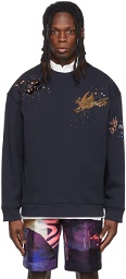 Valentino Navy Jersey Logo Embroidery Sweatshirt