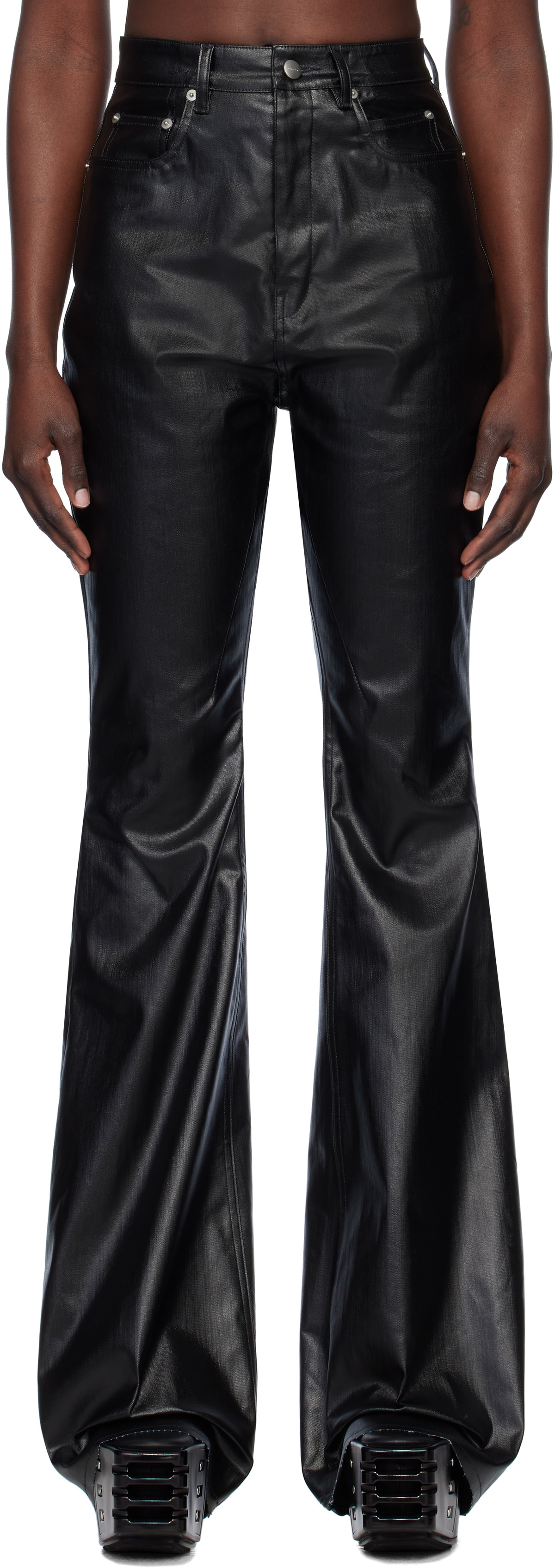 Rick Owens Black Hollywood Bolan Bootcut Coated Jeans Rick Owens