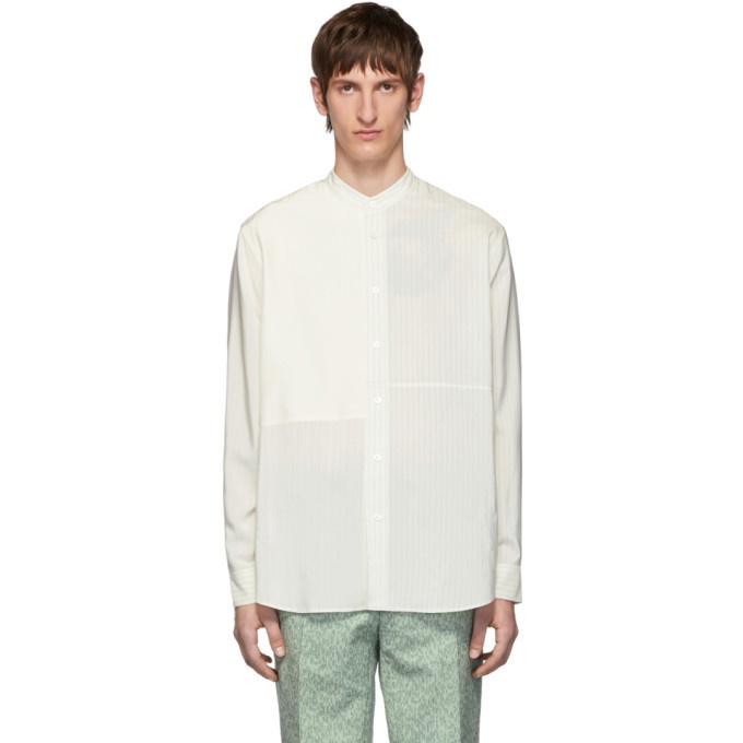Photo: Jil Sander Off-White Silk Striped Tara Contrast Patch Shirt