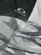 Balenciaga - Wide-Leg Panelled Cotton-Poplin and Camouflage-Print Ripstop Cargo Track Pants - Black