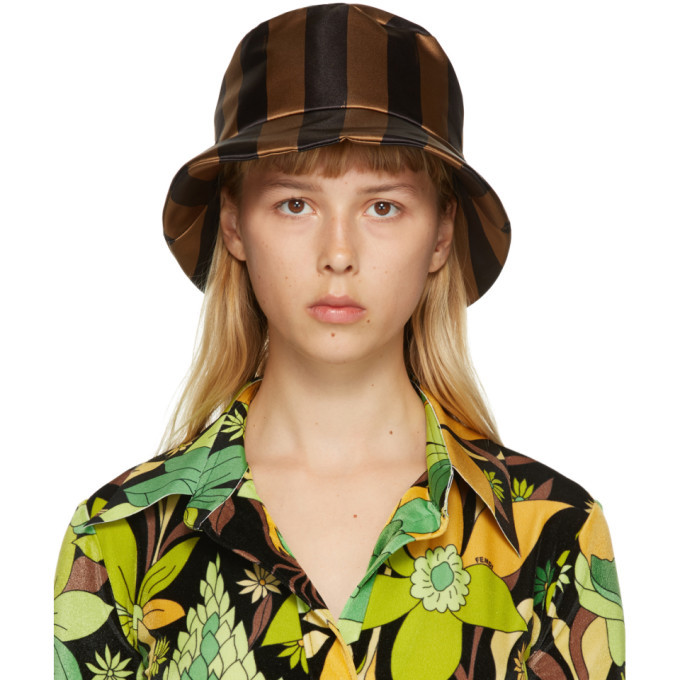 Fendi Brown and Black Bucket Hat Fendi Logo Patch Bucket Hat Brown/Black Men main image 2