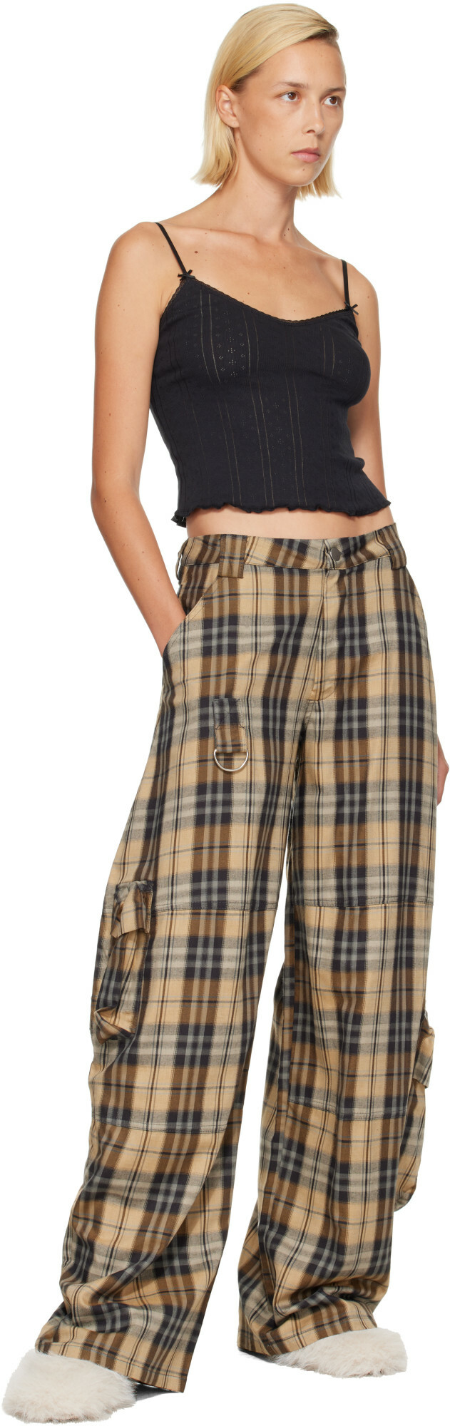 Collina Strada Beige & Black Lawn Cargo Pants