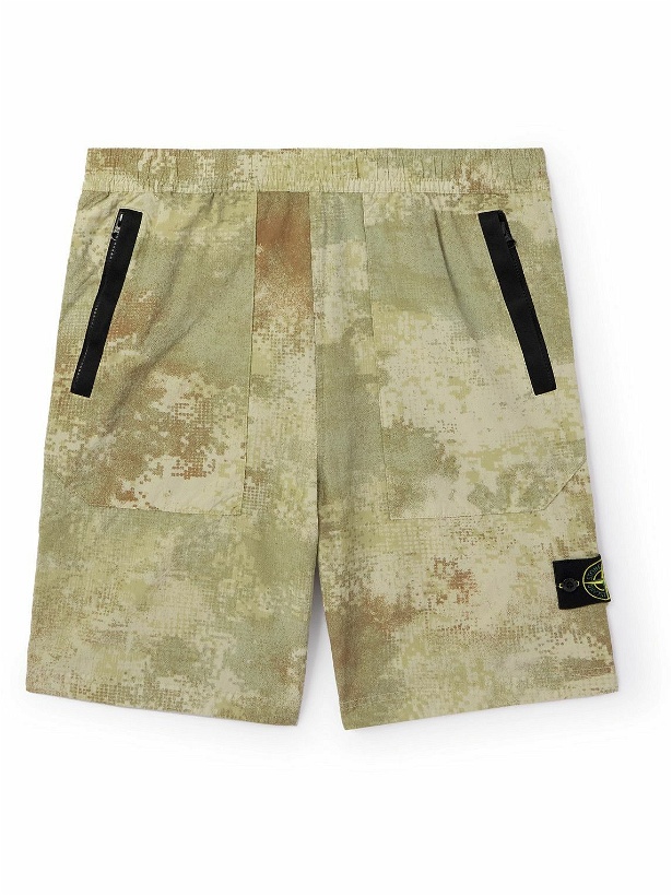Photo: Stone Island - Straight-Leg Satin-Trimmed Camouflage-Print Shell Shorts - Neutrals