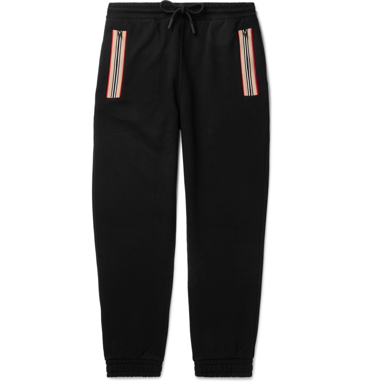 Photo: Burberry - Tapered Webbing-Trimmed Loopback Cotton-Jersey Track Pants - Black