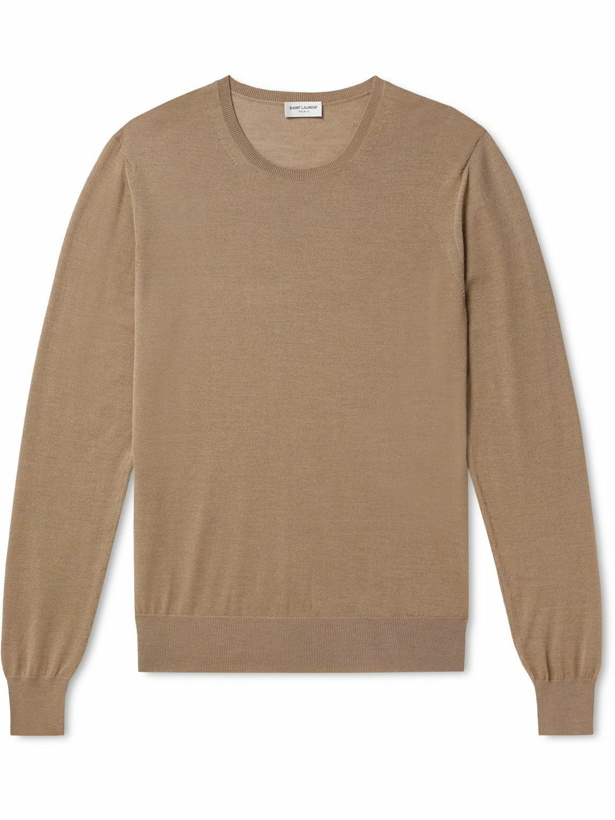 Photo: SAINT LAURENT - Slim-Fit Wool, Cashmere and Silk-Blend Sweater - Brown