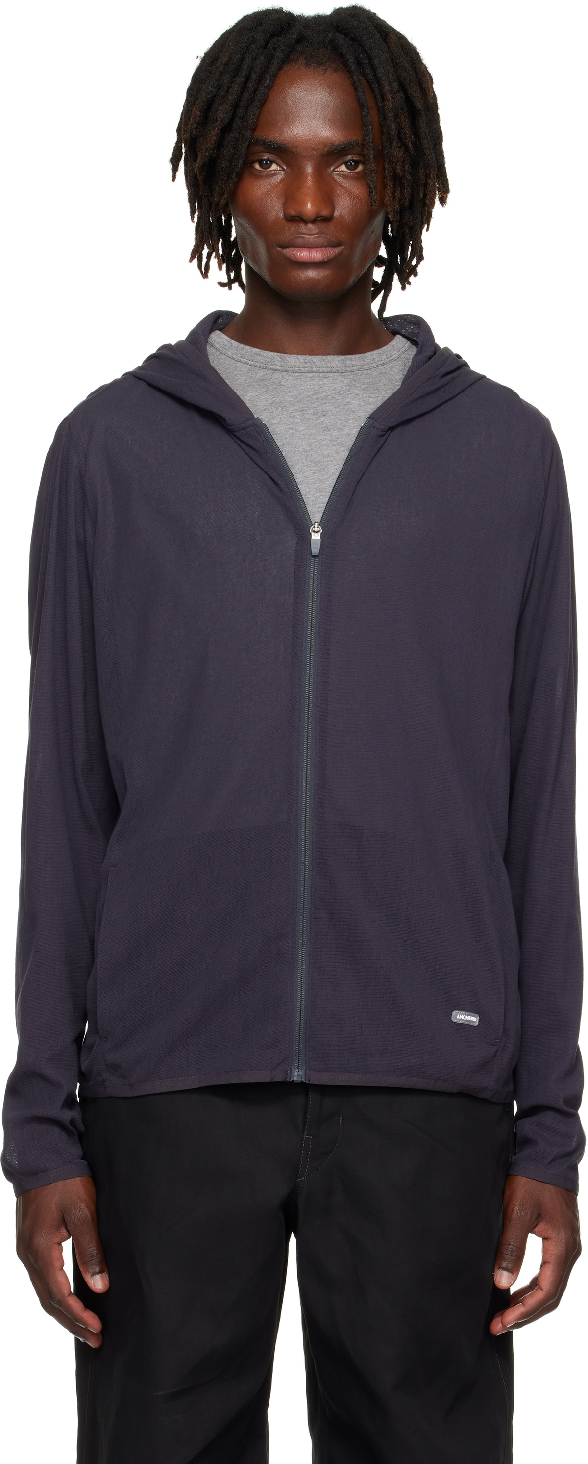 AMOMENTO Gray Mesh Hooded Zip Jacket