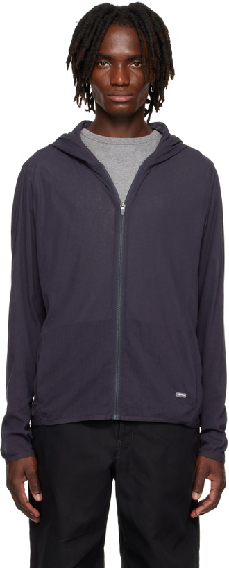 Photo: AMOMENTO Gray Mesh Hooded Zip Jacket