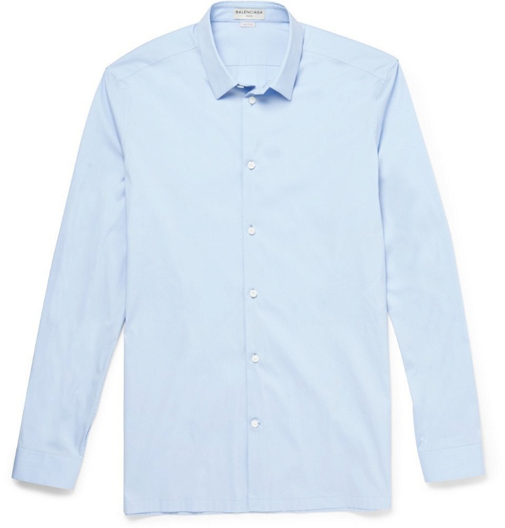 Photo: Balenciaga - Slim-Fit Cotton-Blend Poplin Shirt - Men - Blue