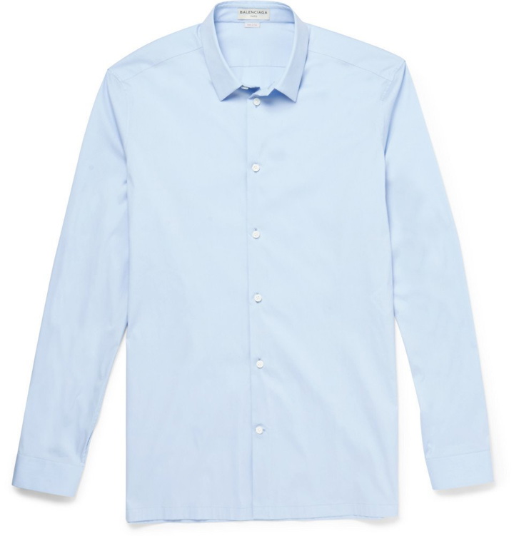 Photo: Balenciaga - Slim-Fit Cotton-Blend Poplin Shirt - Men - Blue
