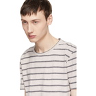 Saint Laurent Grey and Off-White Striped T-Shirt