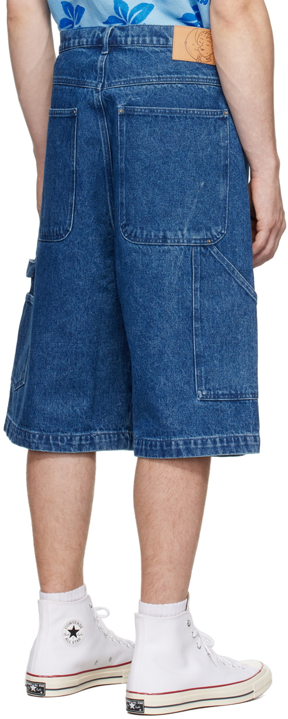 Sky High Farm Workwear Blue Mindblown Print Denim Shorts