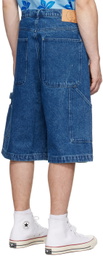 Sky High Farm Workwear Blue Mindblown Print Denim Shorts