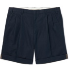 Brioni - Pleated Linen and Cotton-Blend Twill Bermuda Shorts - Blue