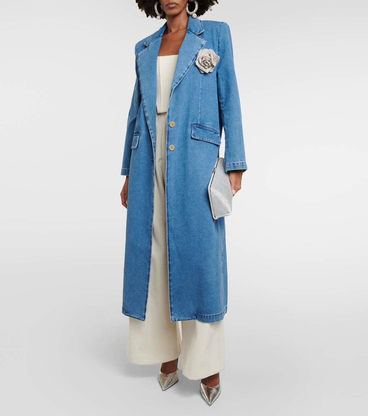 Giuseppe di Morabito Floral-appliqué denim coat
