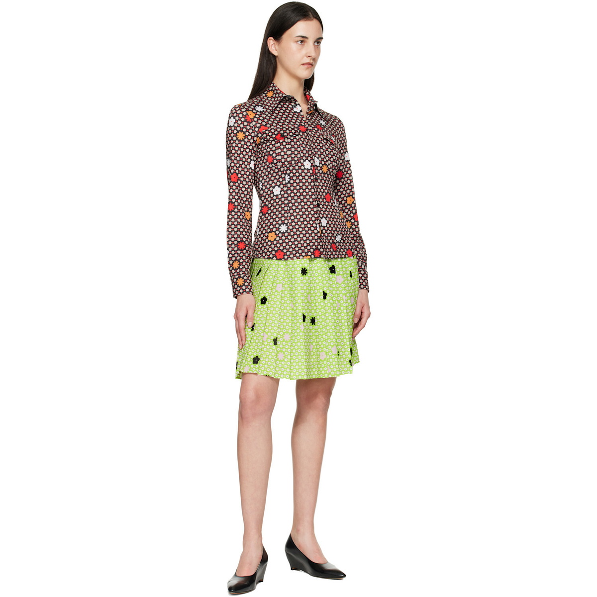 MM6 Maison Margiela Green Belted Midi Skirt
