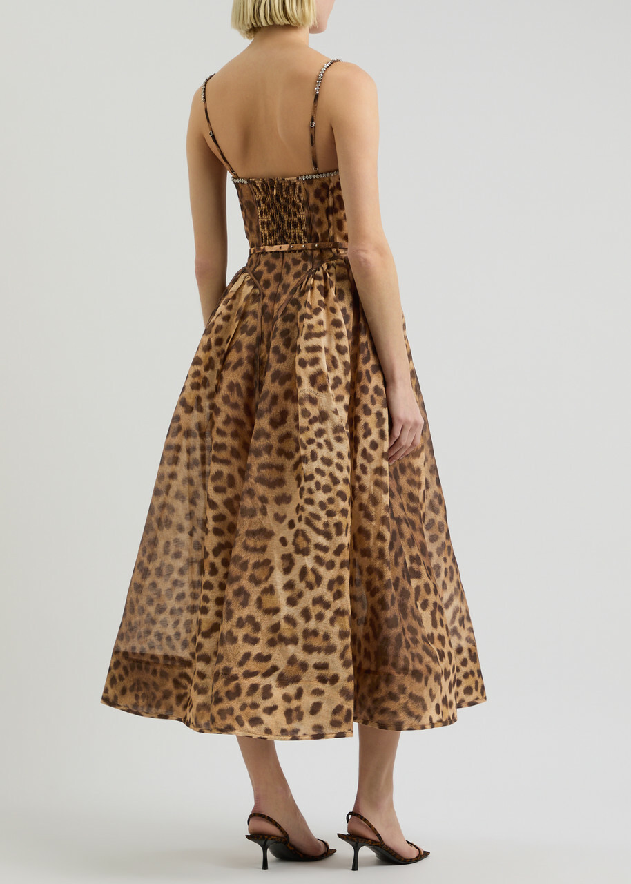 Zimmermann Crush Leopard-print Linen-blend Midi Dress Multi