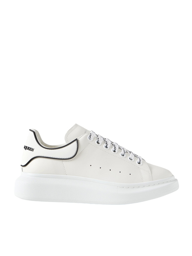 Photo: McQueen - Exaggerated-Sole Rubber-Trimmed Leather Sneakers - White