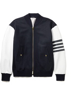 Thom Browne - Oversized Striped Melton Wool and Leather Bomber Jacket - Blue