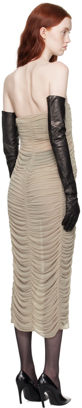 Elena Velez Beige Ruched Midi Dress