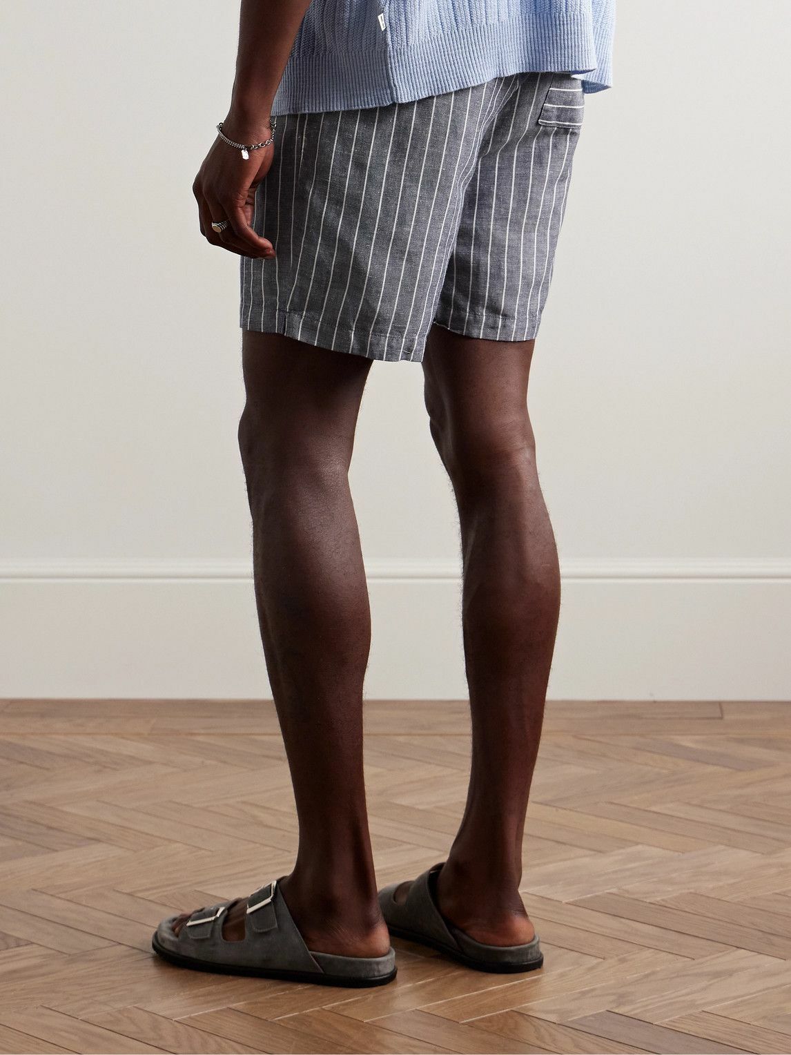 Onia - Air Straight-Leg Pinstriped Linen and Lyocell-Blend Drawstring Shorts - Blue