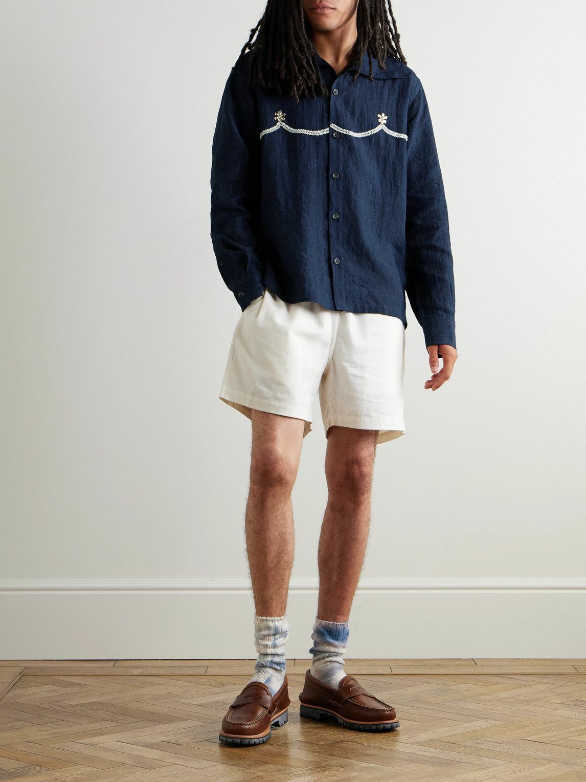 Chemise Homme Kartik Research Bleu Indigo - Motif Brodé, Taille XL, Manches Longues, Col Boutonné, Neuve Avec étiquettes