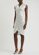 Norma Kamali Metallic Ruched Stretch-jersey Mini Dress Silver
