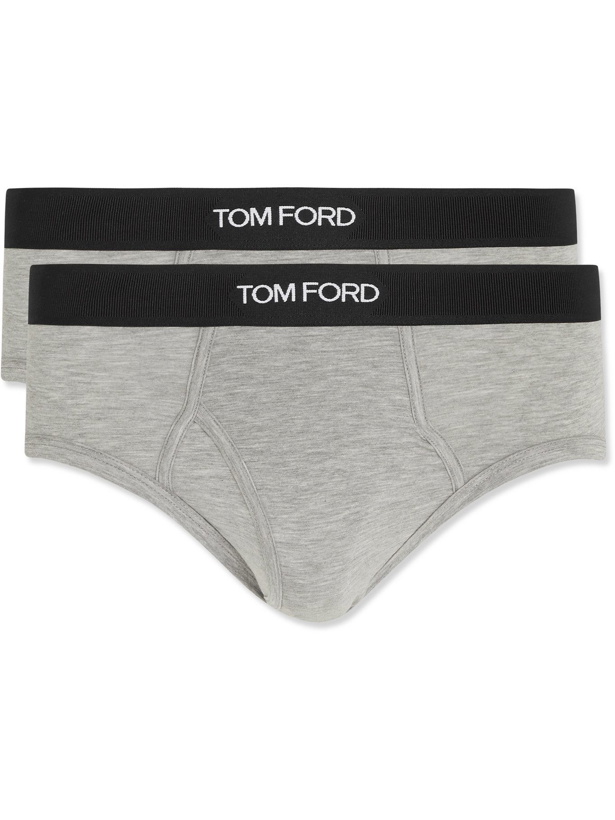 Photo: TOM FORD - Two-Pack Stretch-Cotton and Modal-Blend Briefs - Gray