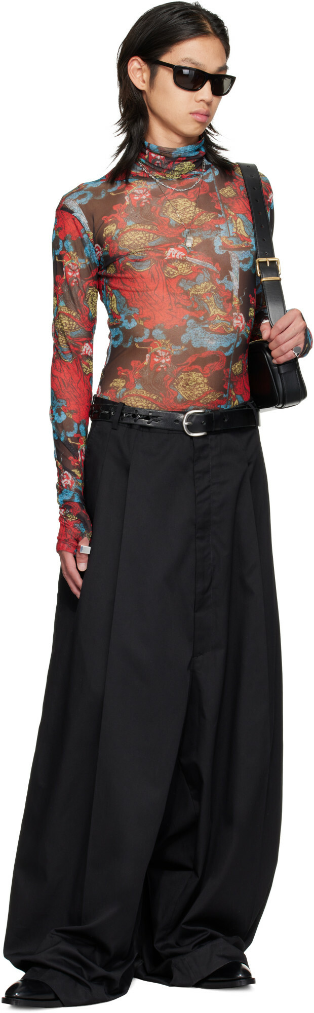 LU'U DAN Red Masked Mesh Turtleneck