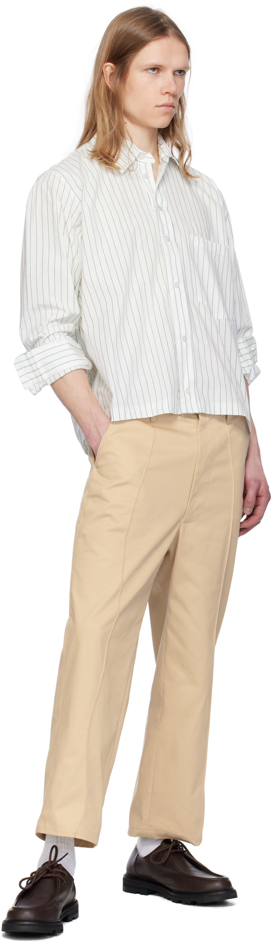 Camiel Fortgens White & Green Striped Basic Shirt