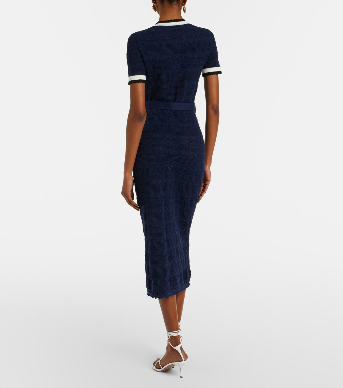 Self-Portrait Bow-detail pointelle cotton-blend midi dress