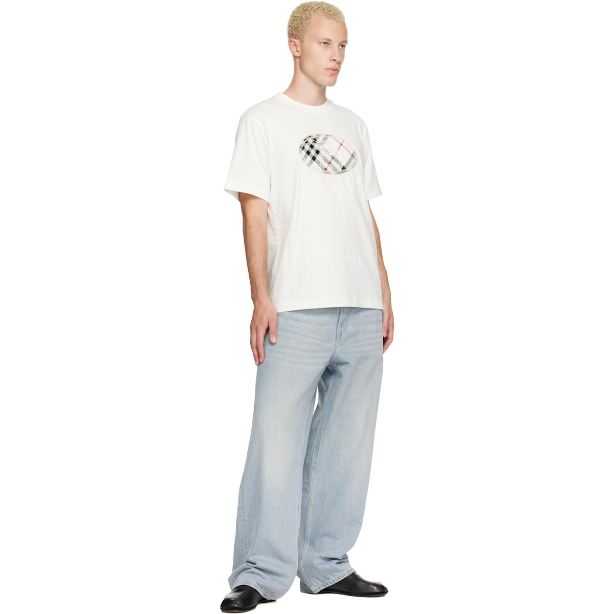 Burberry White Check Knight Stamp Cotton T-shirt