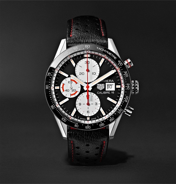 Photo: TAG Heuer - Carrera Automatic Chronograph 41mm Steel and Leather Watch - Black