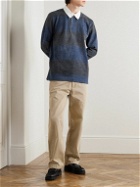 Norse Projects - Ruben Striped Twill-Trimmed Brushed Cotton-Blend Jersey Polo Shirt - Blue