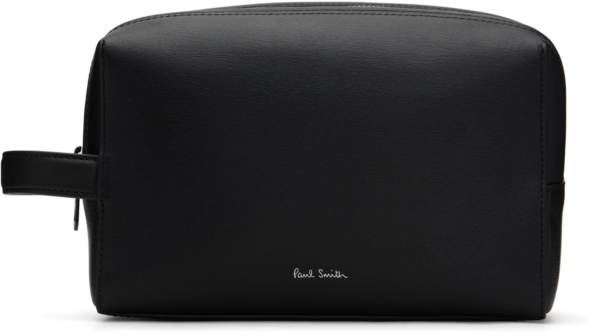 Paul Smith Black Straw-Grain Embossed Leather Wash Pouch