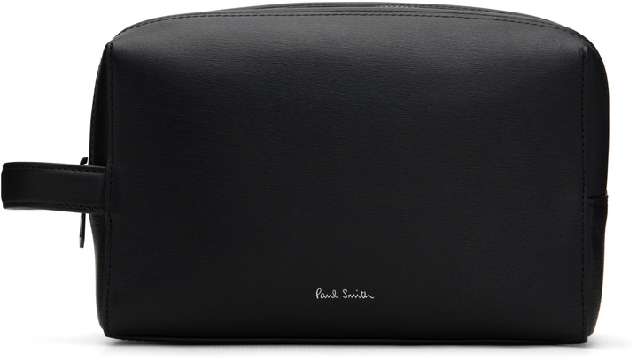 Photo: Paul Smith Black Straw-Grain Embossed Leather Wash Pouch
