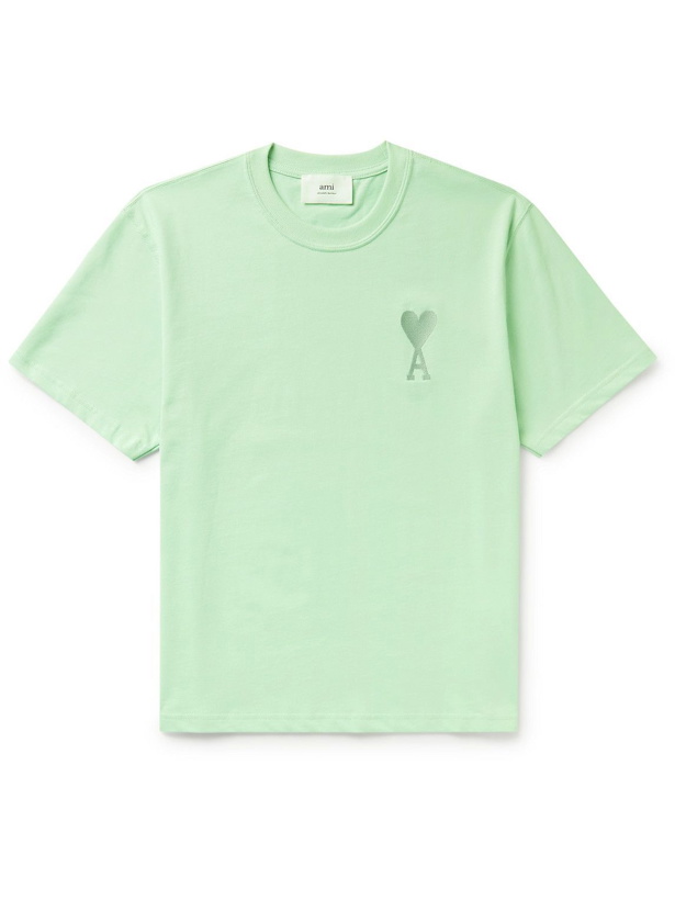 Photo: AMI PARIS - Logo-Embroidered Organic Cotton-Jersey T-Shirt - Green