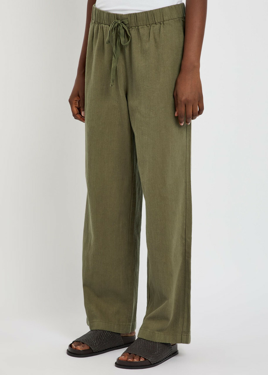 Eileen Fisher Straight-leg Cotton and Linen-blend Trousers Olive