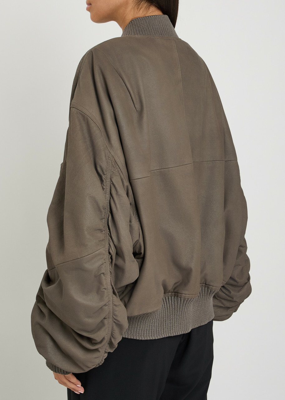 Rick Owens Secchia Flight Padded Leather Bomber Jacket Light Brown