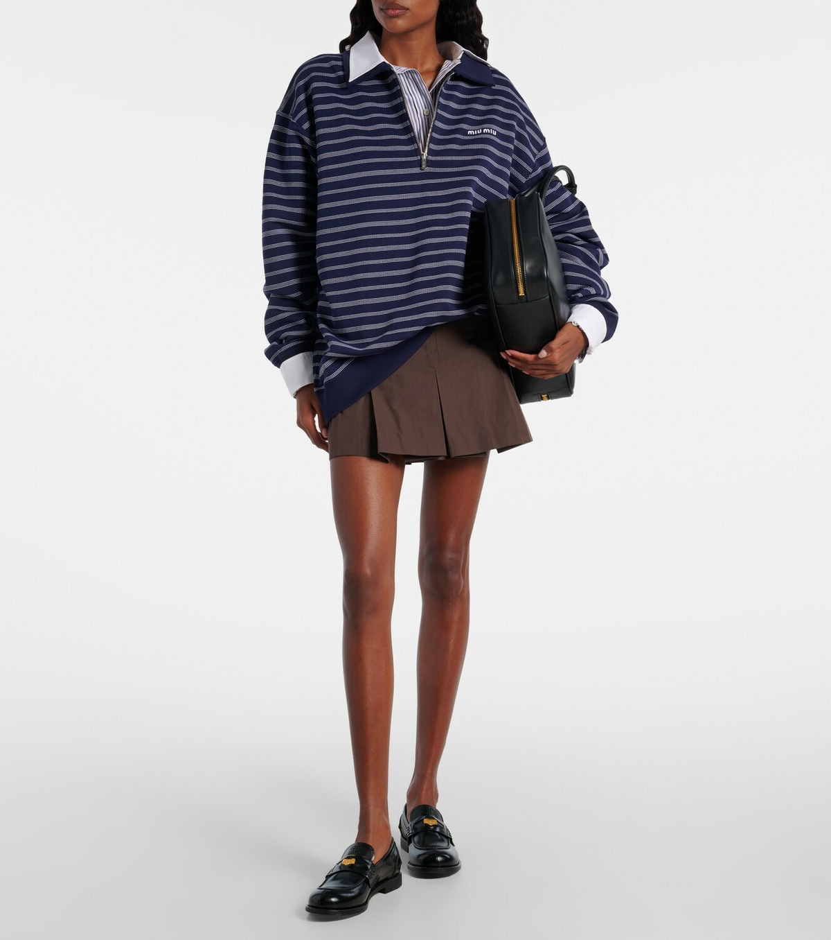 Miu Miu Striped cotton half-zip polo shirt Miu Miu