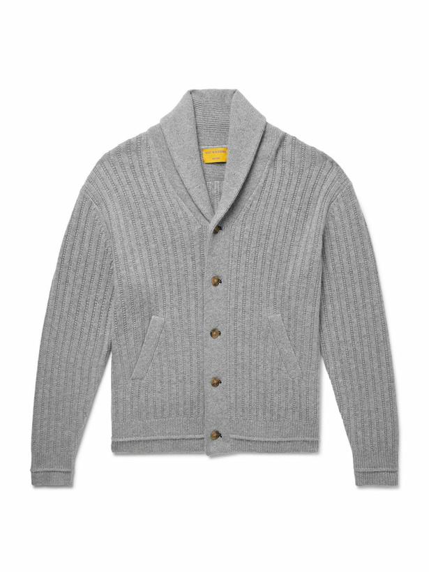 Photo: Guest In Residence - Varsity Shawl-Collar Ribbed Wool and Cashmere-Blend Cardigan - Gray