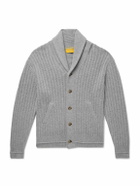 Guest In Residence - Varsity Shawl-Collar Ribbed Wool and Cashmere-Blend Cardigan - Gray