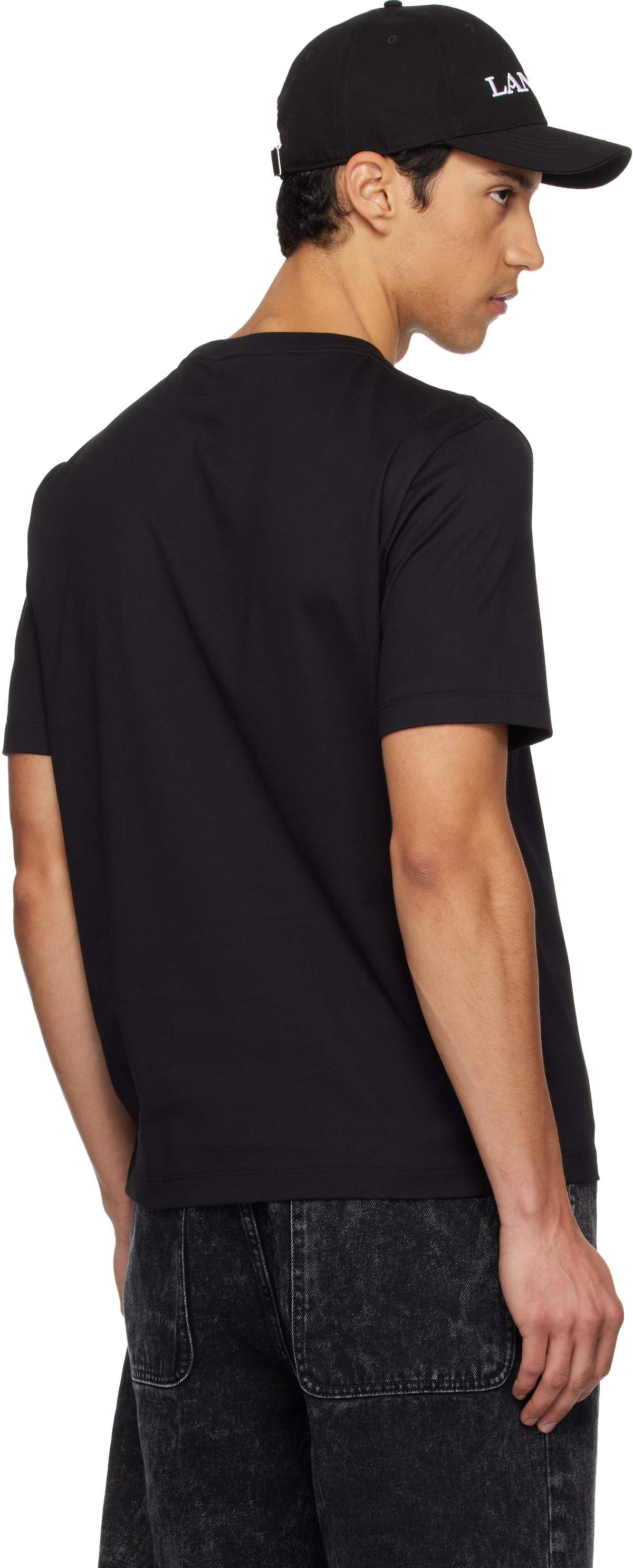 Lanvin Black 'Lanvin' Shearling Cotton T-shirt