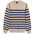 A.P.C. Men's Ismael Stripe Crew Knit in Beige/Dark Navy