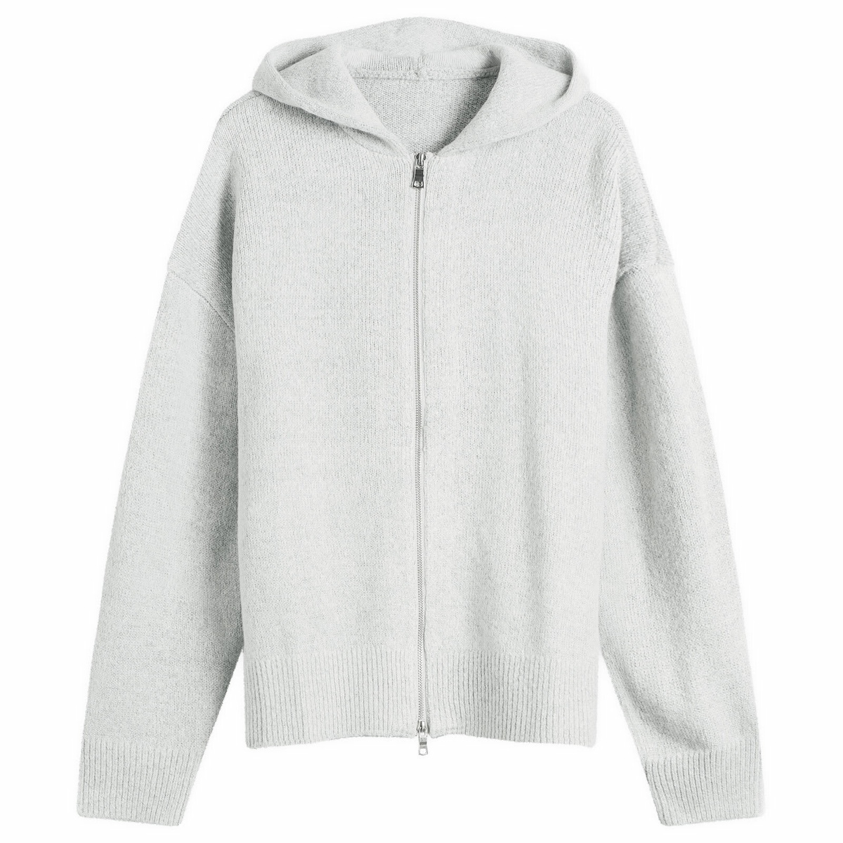 MKI Men's Mohair Blend Knit Zip Hoodie in Light Grey