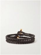 TOM FORD - Braided Leather and Gold-Tone Wrap Bracelet - Brown
